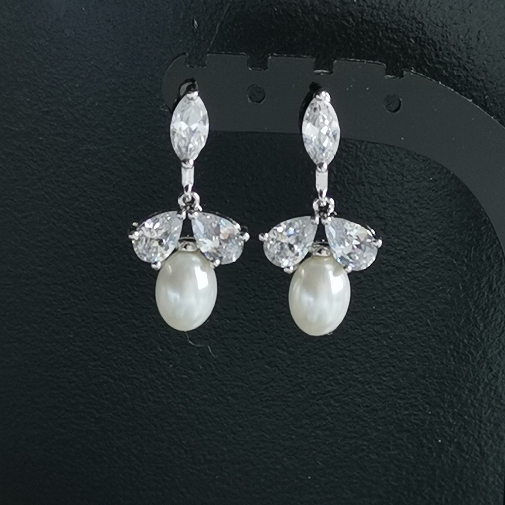 Cubic Zirconia Cultured Freshwater Pearl Dangle Earrings